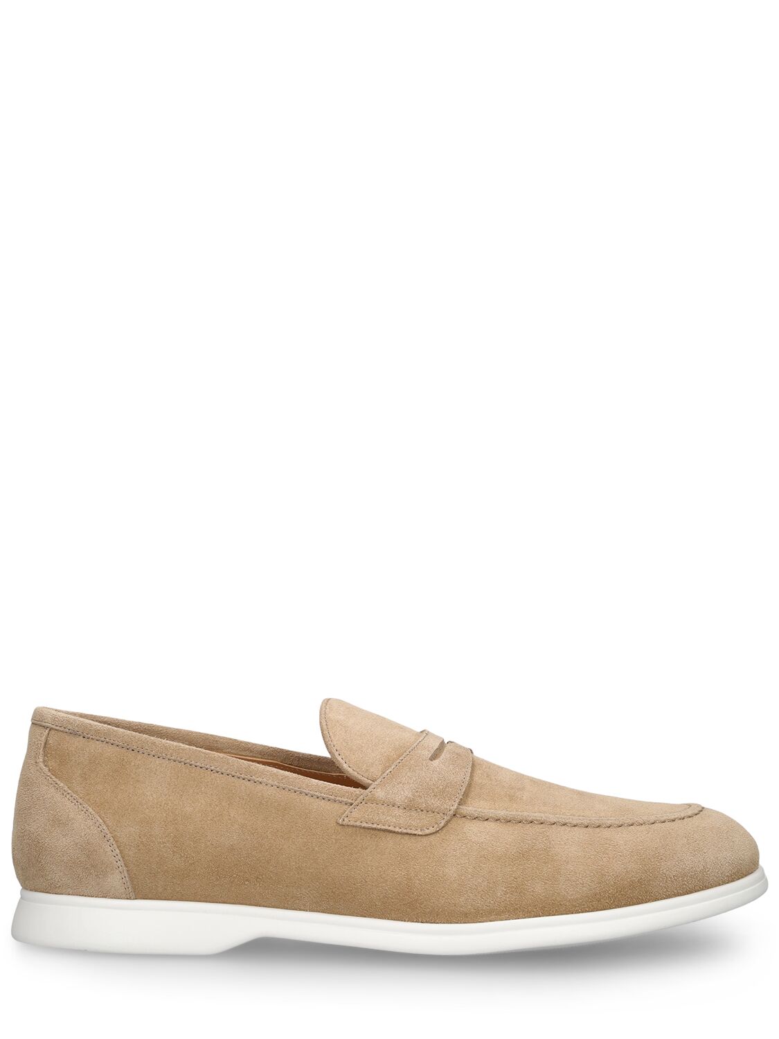 Kiton Suede White Sole Loafers In Sand