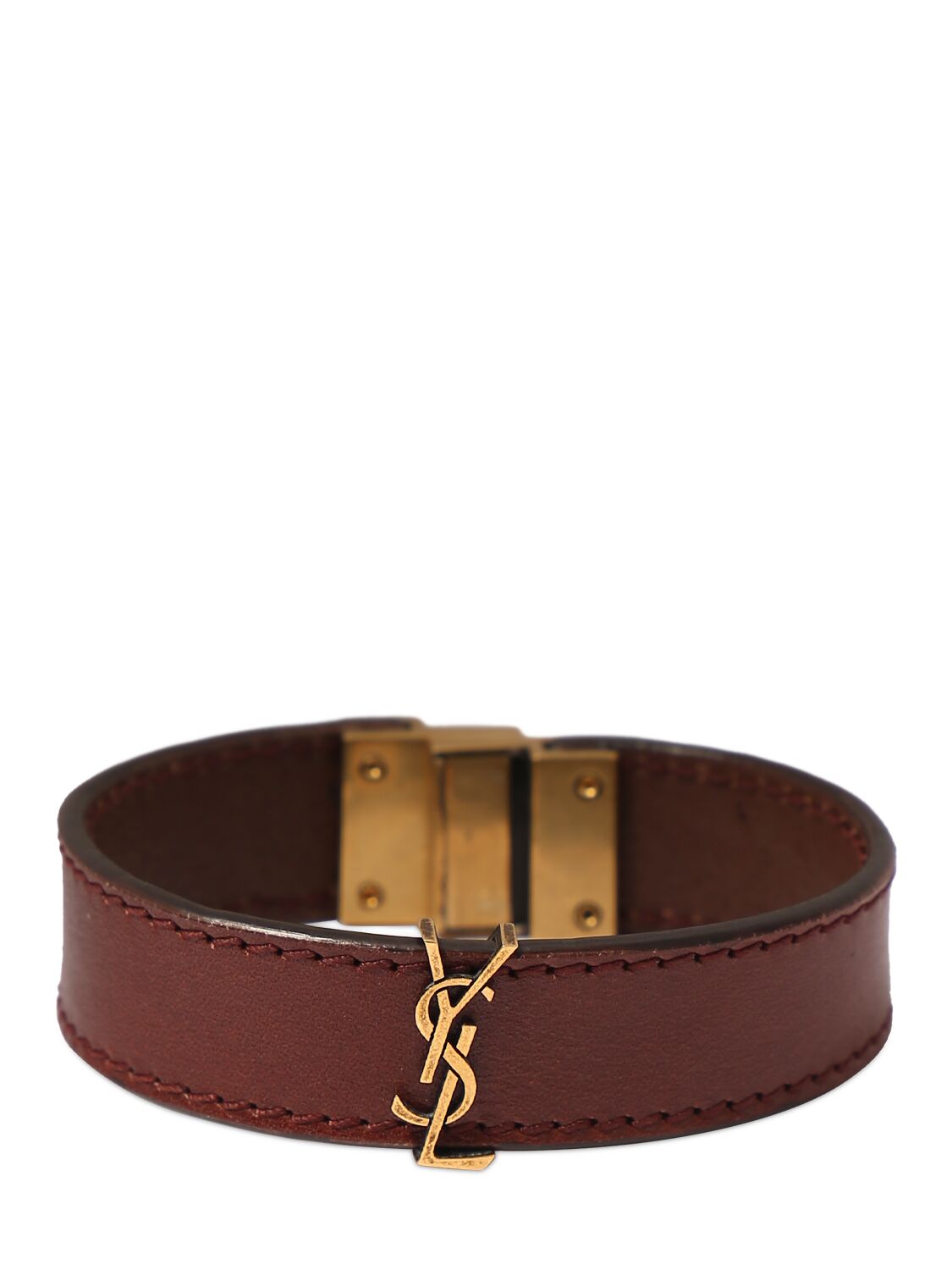 Image of Ysl Wide Leather Bracelet