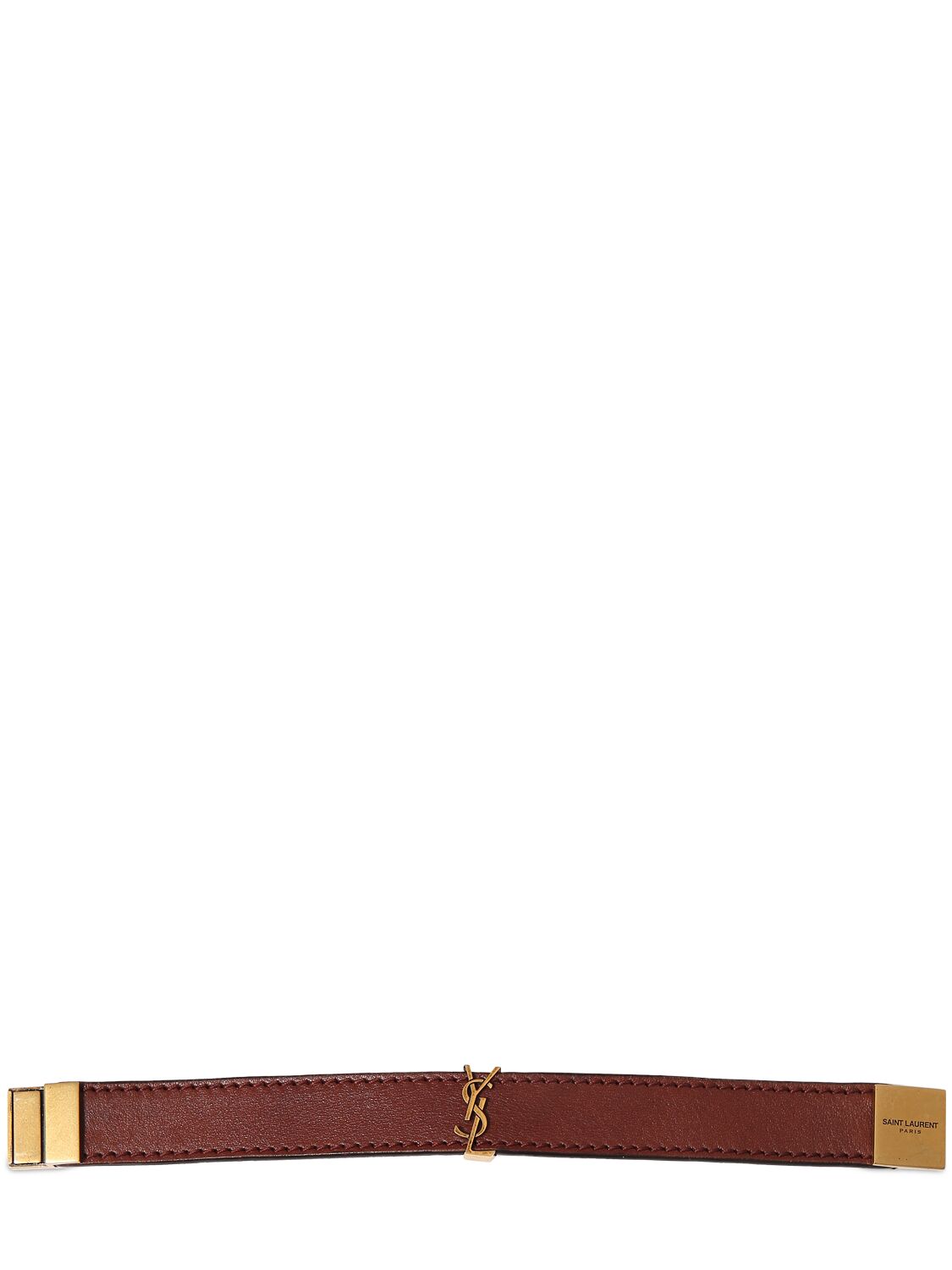 Shop Saint Laurent Ysl Wide Leather Bracelet In Dark Brown