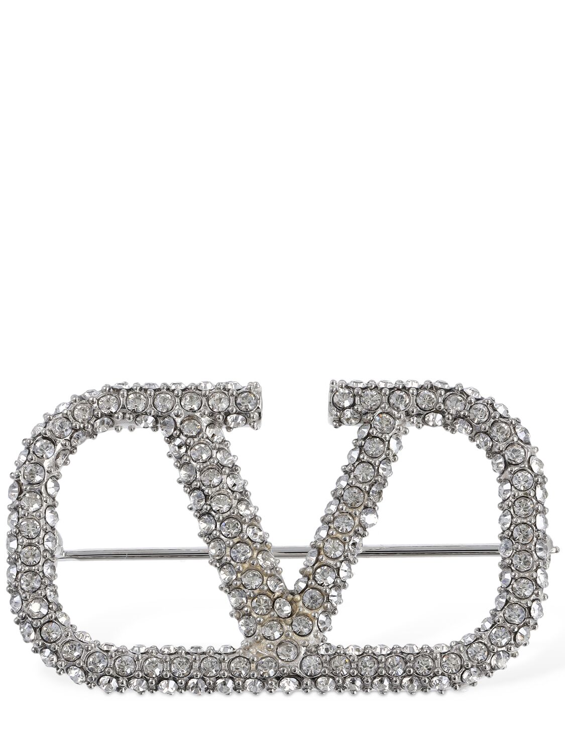 Shop Valentino V Logo Signature Strass Brooch In Silber,kristall