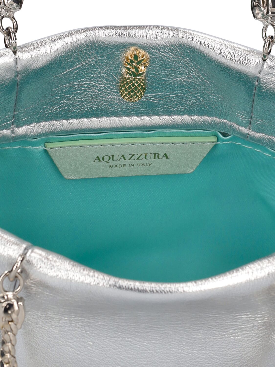 Shop Aquazzura Mini Galactic Laminated Nappa Tote Bag In Silverpalladium