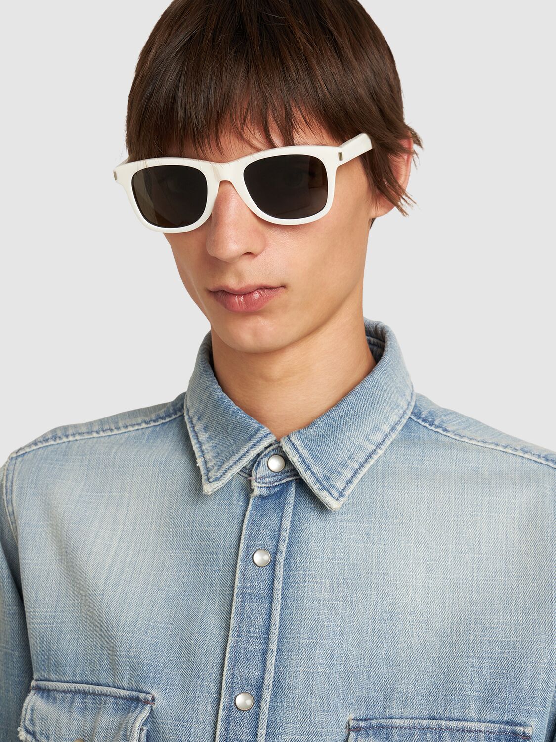 Shop Saint Laurent Sl 51 Acetate Sunglasses In Ivory