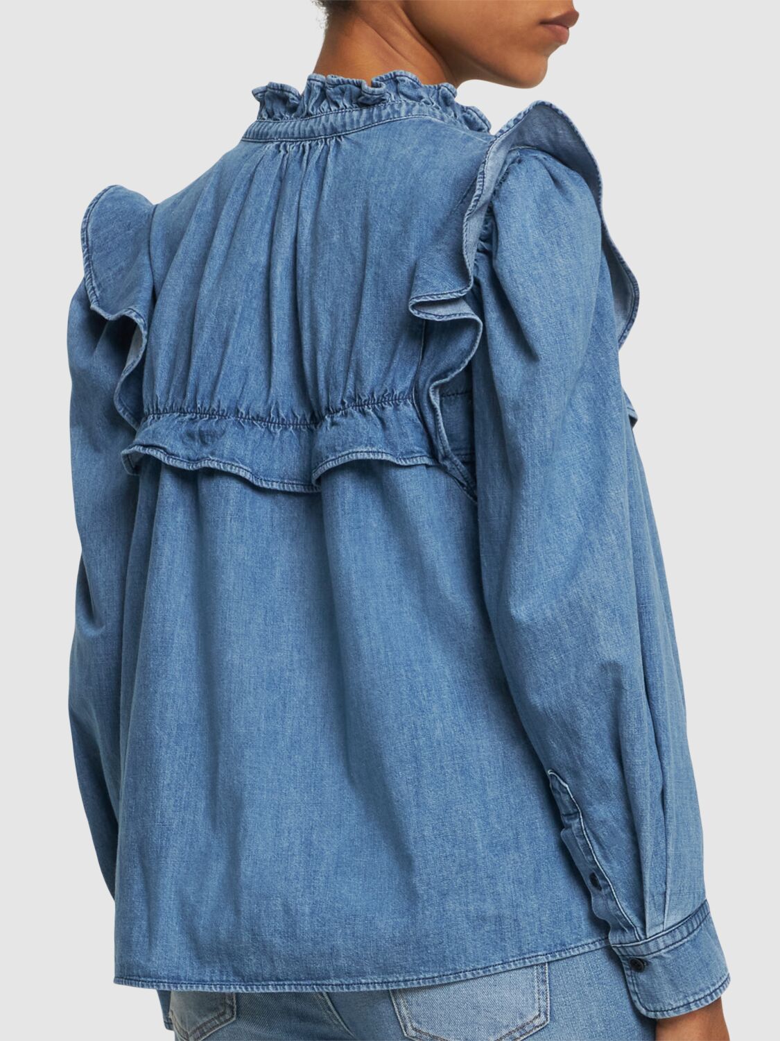 Shop Marant Etoile Idety Cotton Shirt W/ Ruffles In Blau