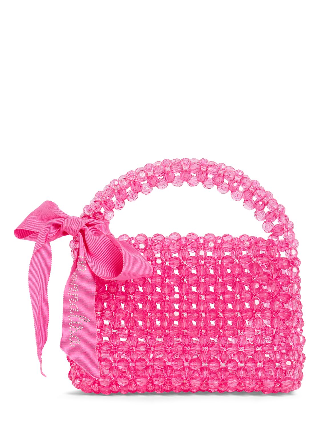 Monnalisa Kids' Crystal Bead Handbag W/bow In Pink