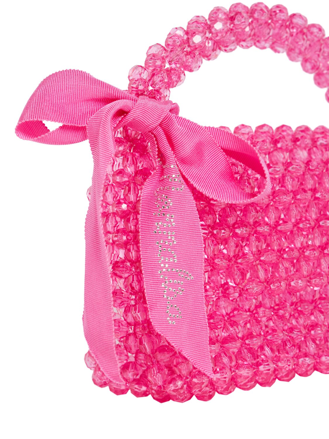 Shop Monnalisa Crystal Bead Handbag W/bow In Fuchsia