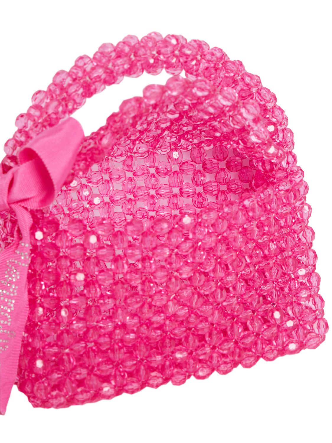 Shop Monnalisa Crystal Bead Handbag W/bow In Fuchsia