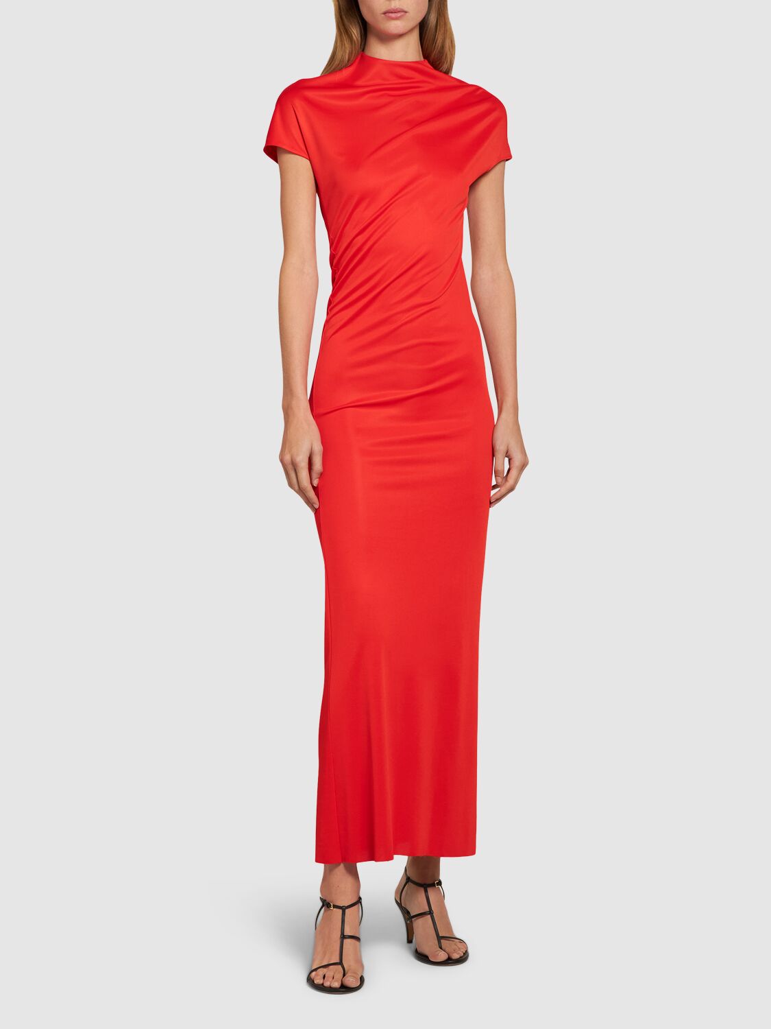 Shop Khaite Yenza Slinky Viscose Long Dress In Red