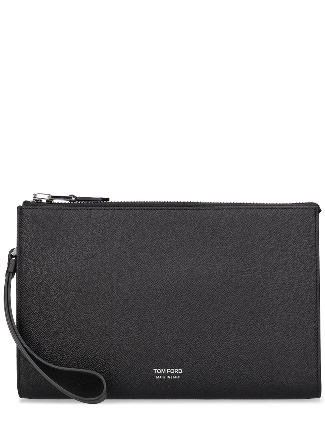 Tom Ford Small Grain Leather Pouch W/strap In Black