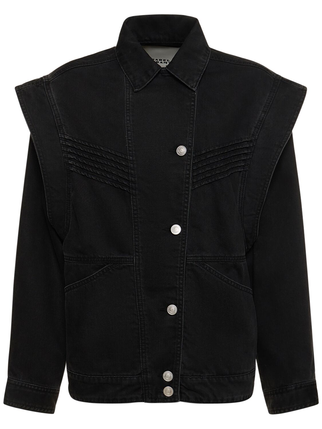 Shop Isabel Marant Harmon Cotton Jacket W/ Shirt Collar In Washed Black