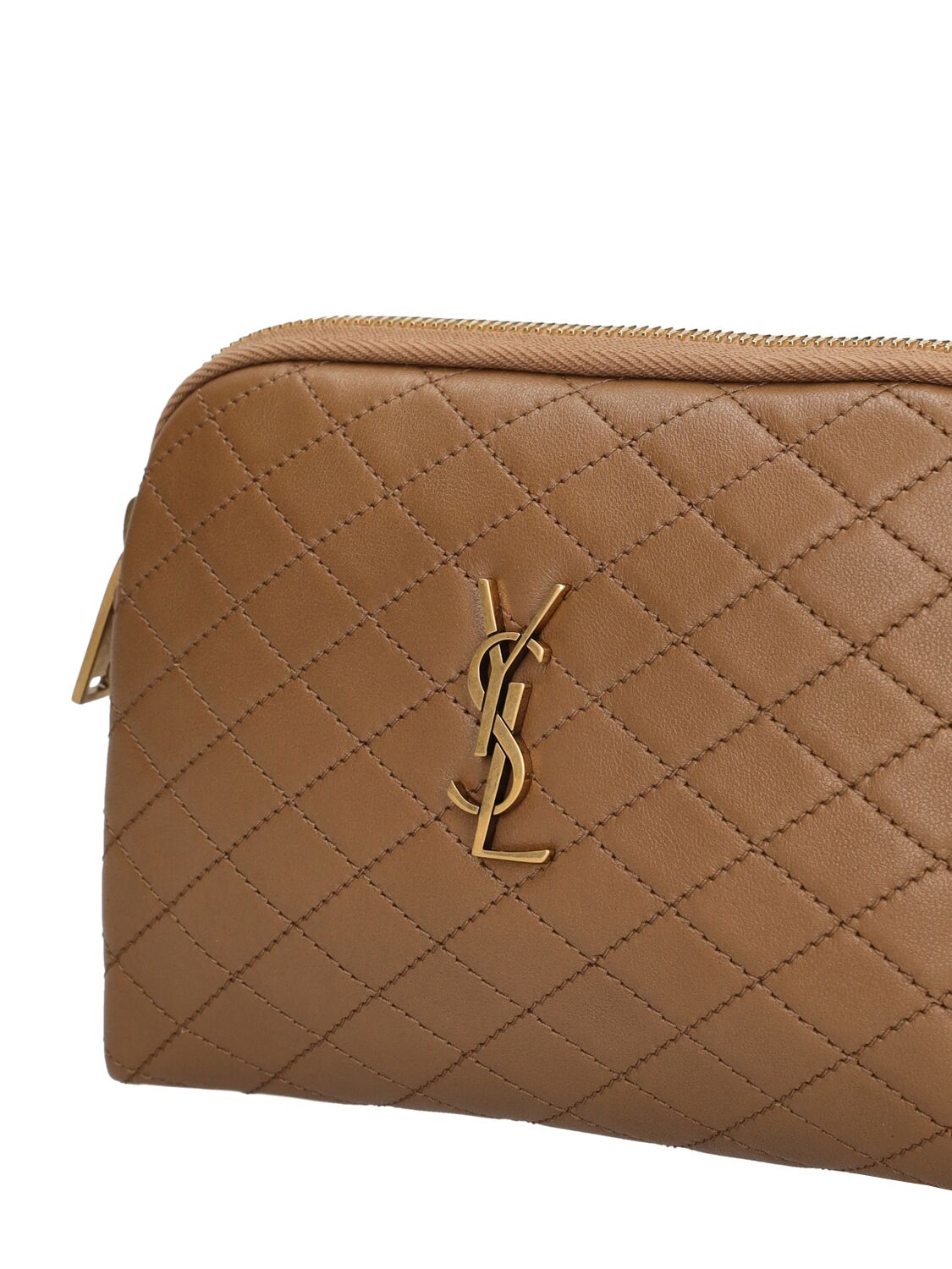 Shop Saint Laurent Mini Gaby Quilted Leather Shoulder Bag In Dark Cork