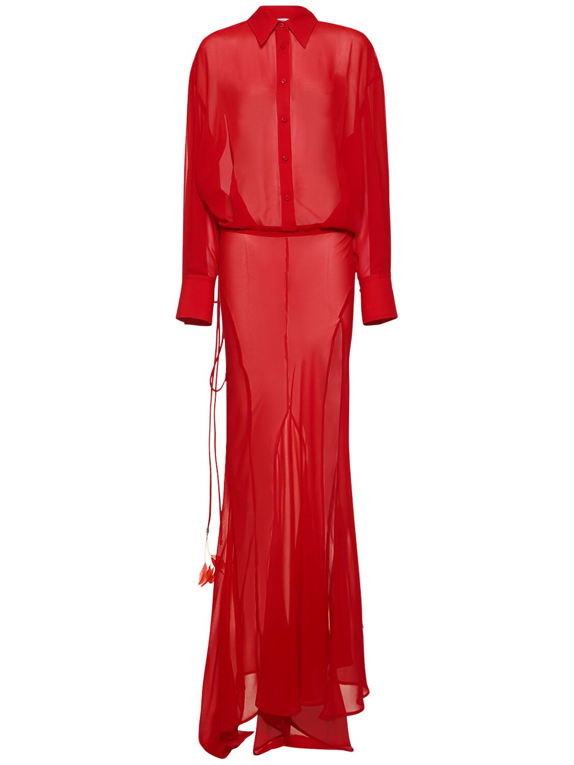 Robe Chemise Longue En Georgette À Manches Longues - THE ATTICO - Modalova