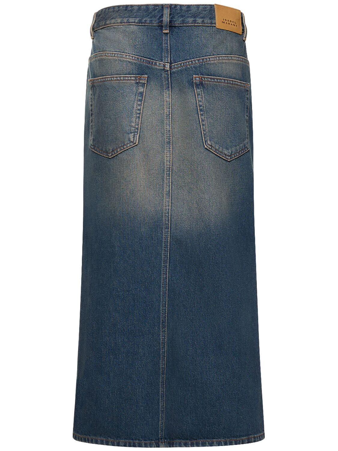 Shop Isabel Marant Julicia High Waisted Slit Midi Skirt In Washed Blue