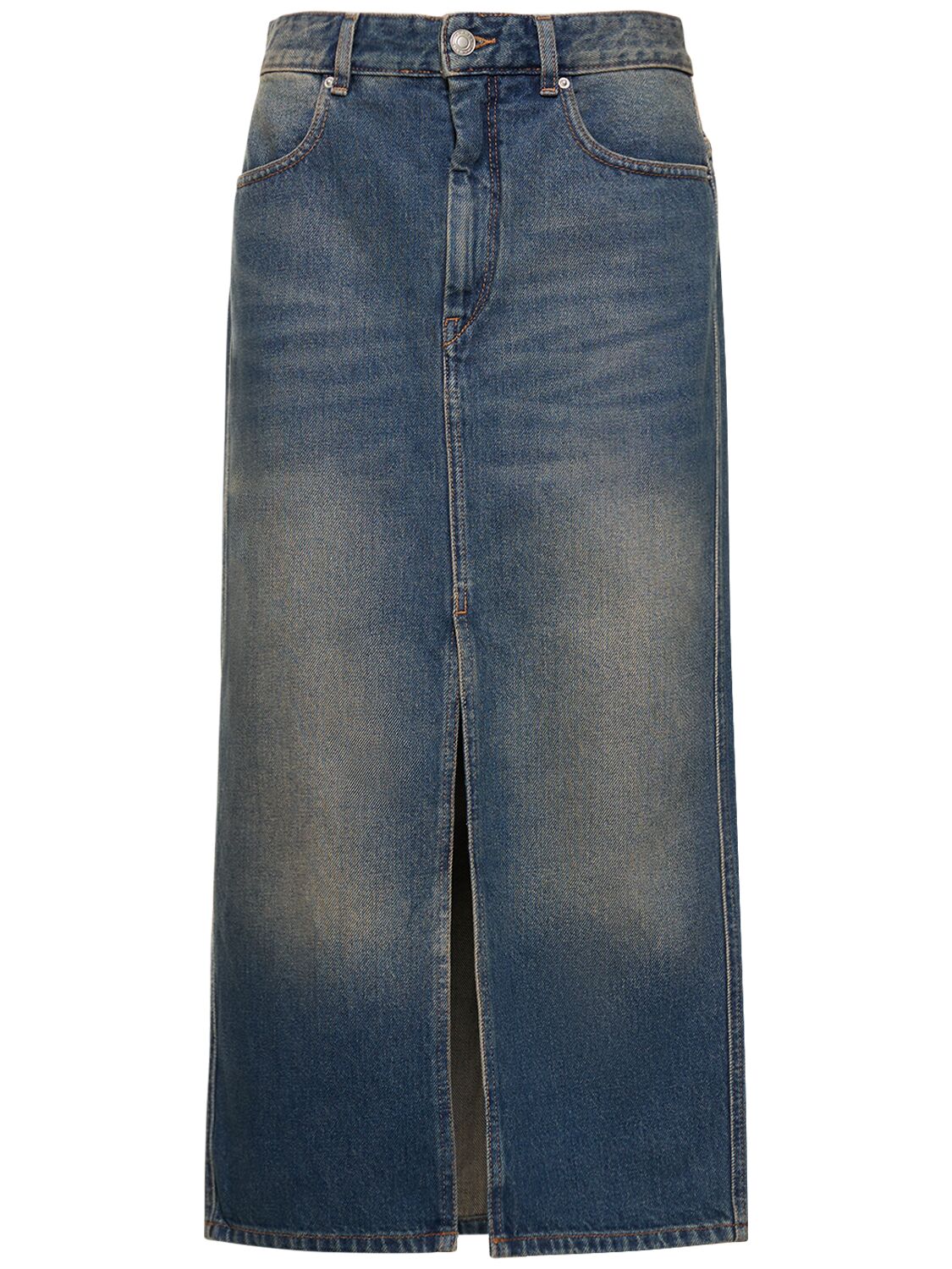 Shop Isabel Marant Julicia High Waisted Slit Midi Skirt In Washed Blue