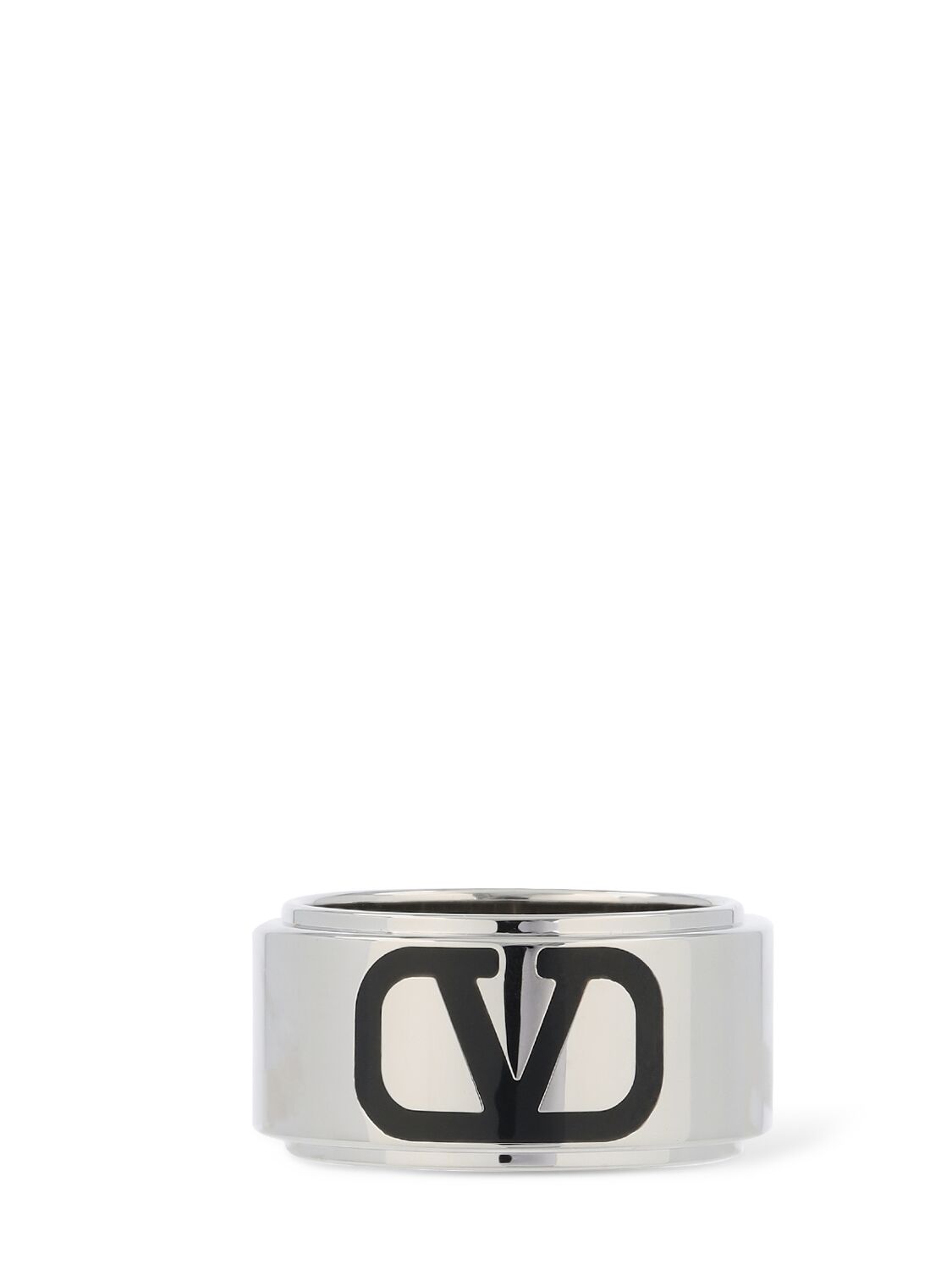 Shop Valentino V Logo Signature Band Ring In 银色,黑色