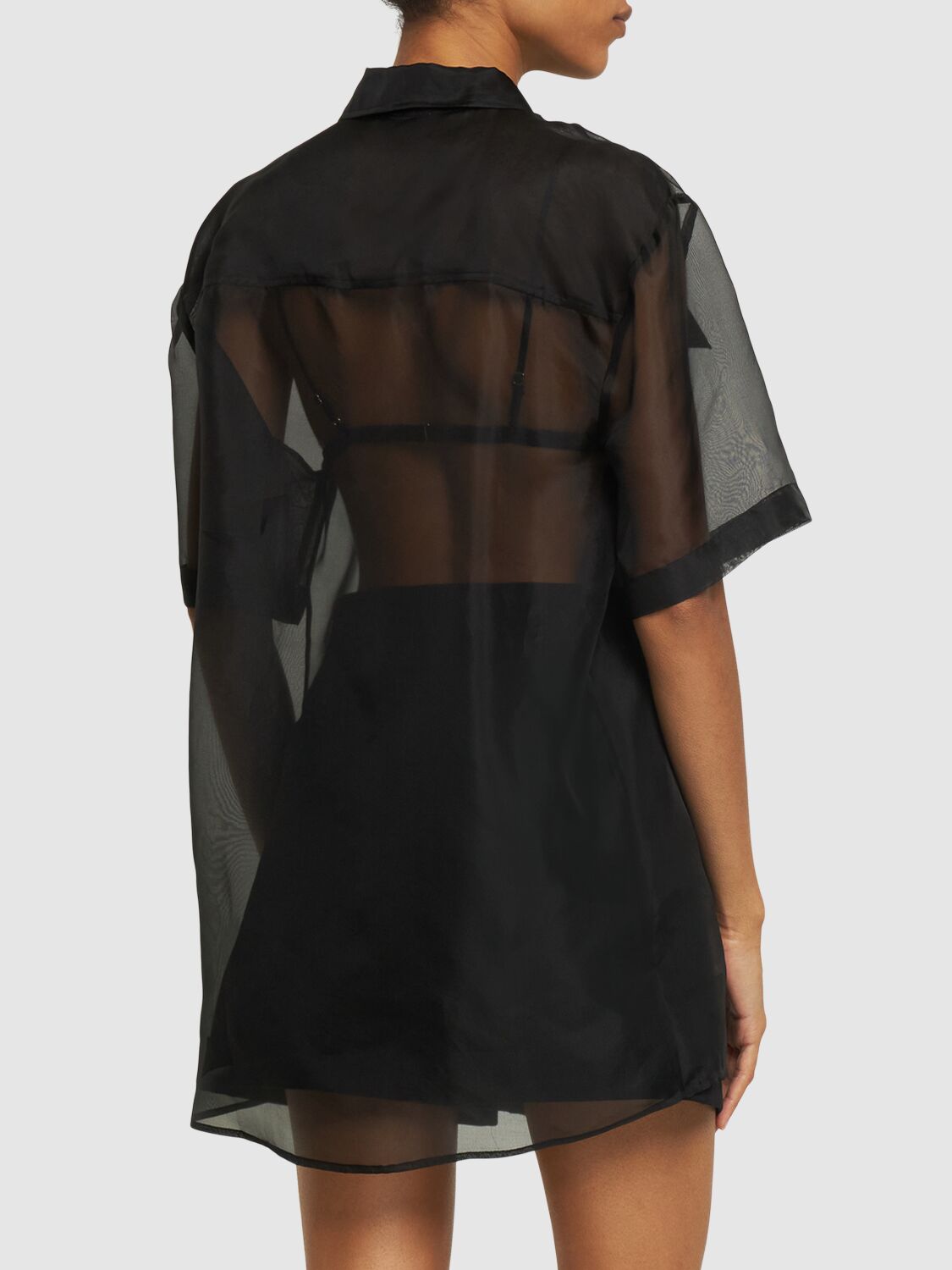 Shop St.agni Sheer Silk Organza Shirt In 블랙
