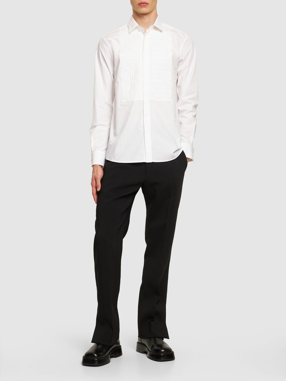 Shop Valentino Cotton Plastron Shirt In White