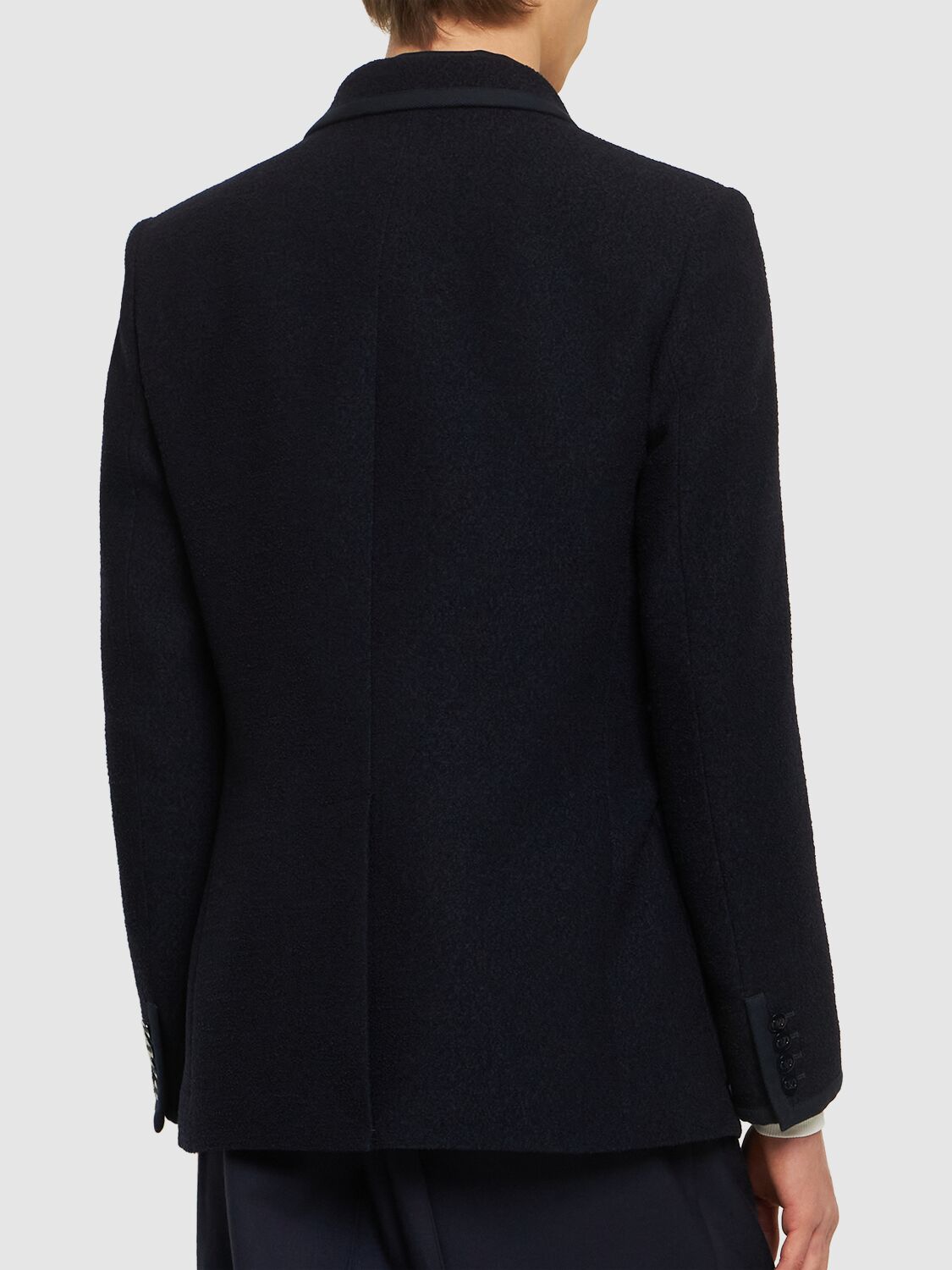 Shop Valentino Double Breast Tweed Blazer In Navy