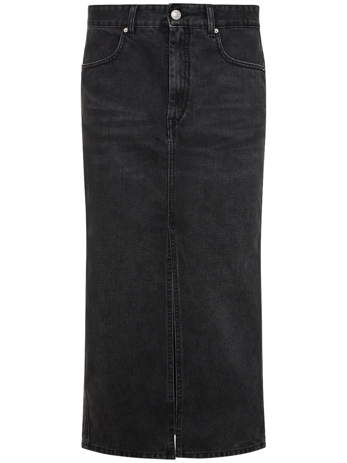 Shop Isabel Marant Julicia High Waisted Slit Midi Skirt In Washed Black