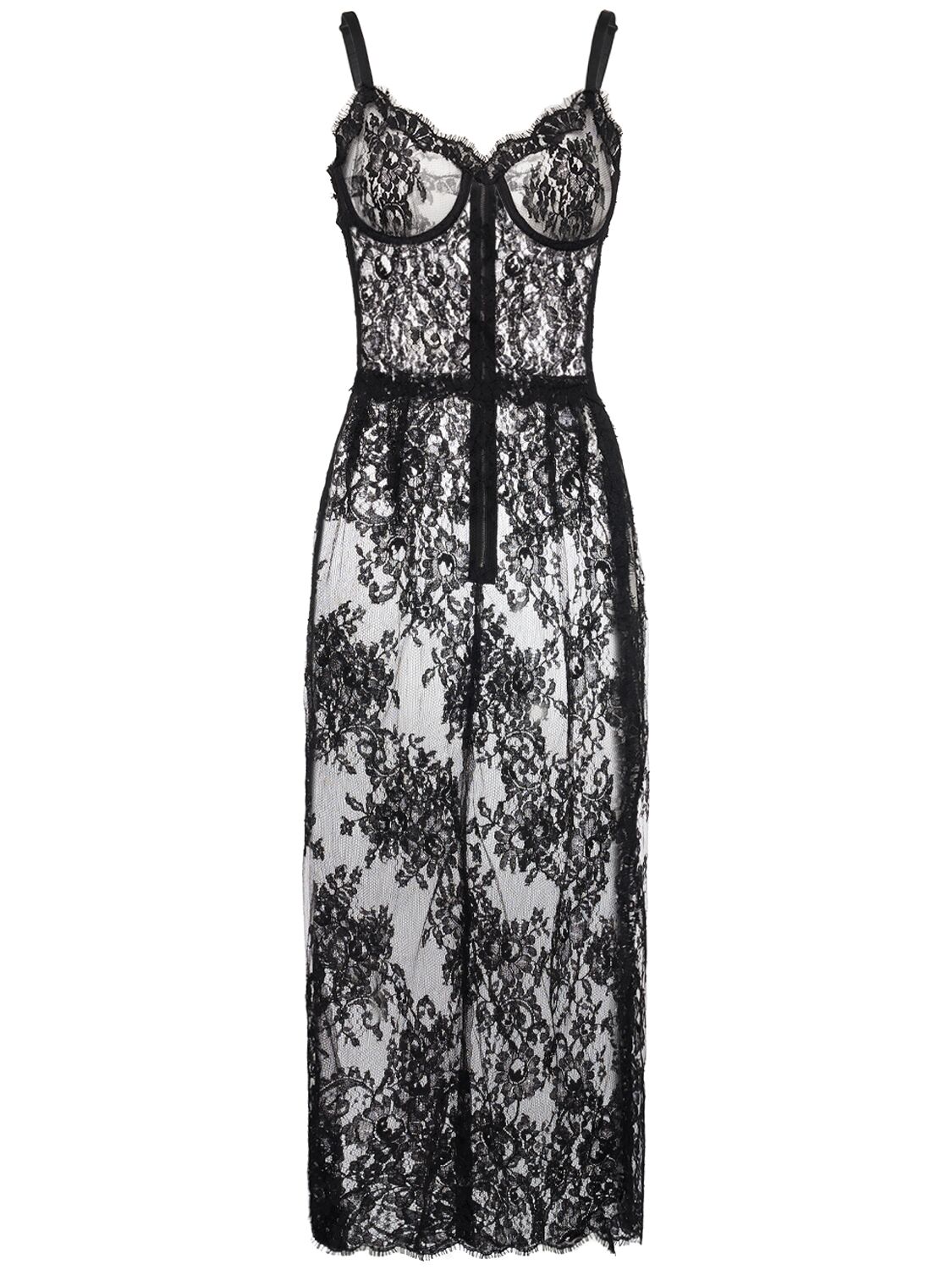 Dolce & Gabbana Chantilly Lace Midi Dress In Black