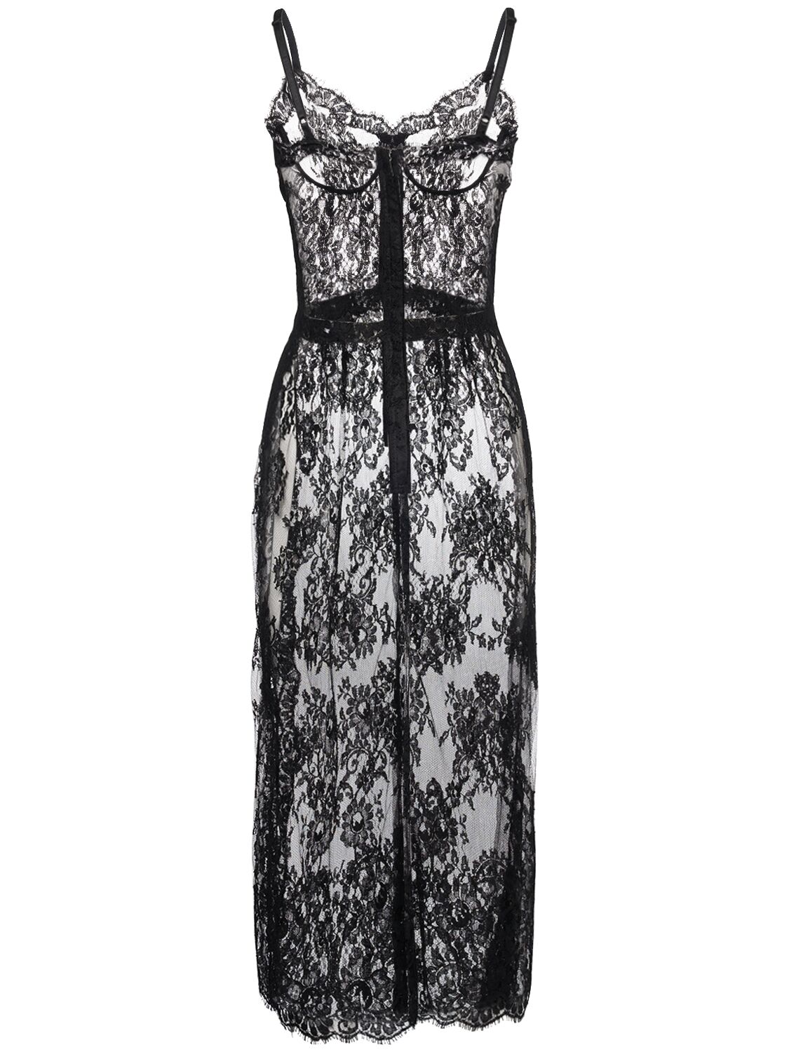 Shop Dolce & Gabbana Chantilly Lace Midi Dress In Black