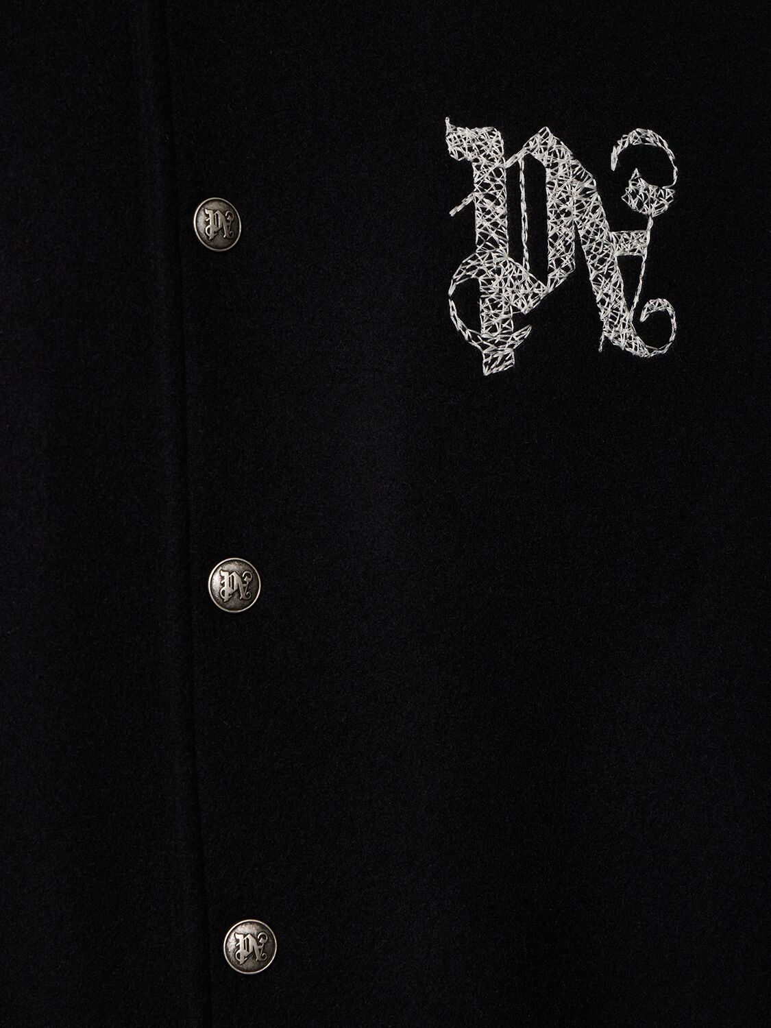 Shop Palm Angels Monogram Wool Blend Varsity Jacket In Black