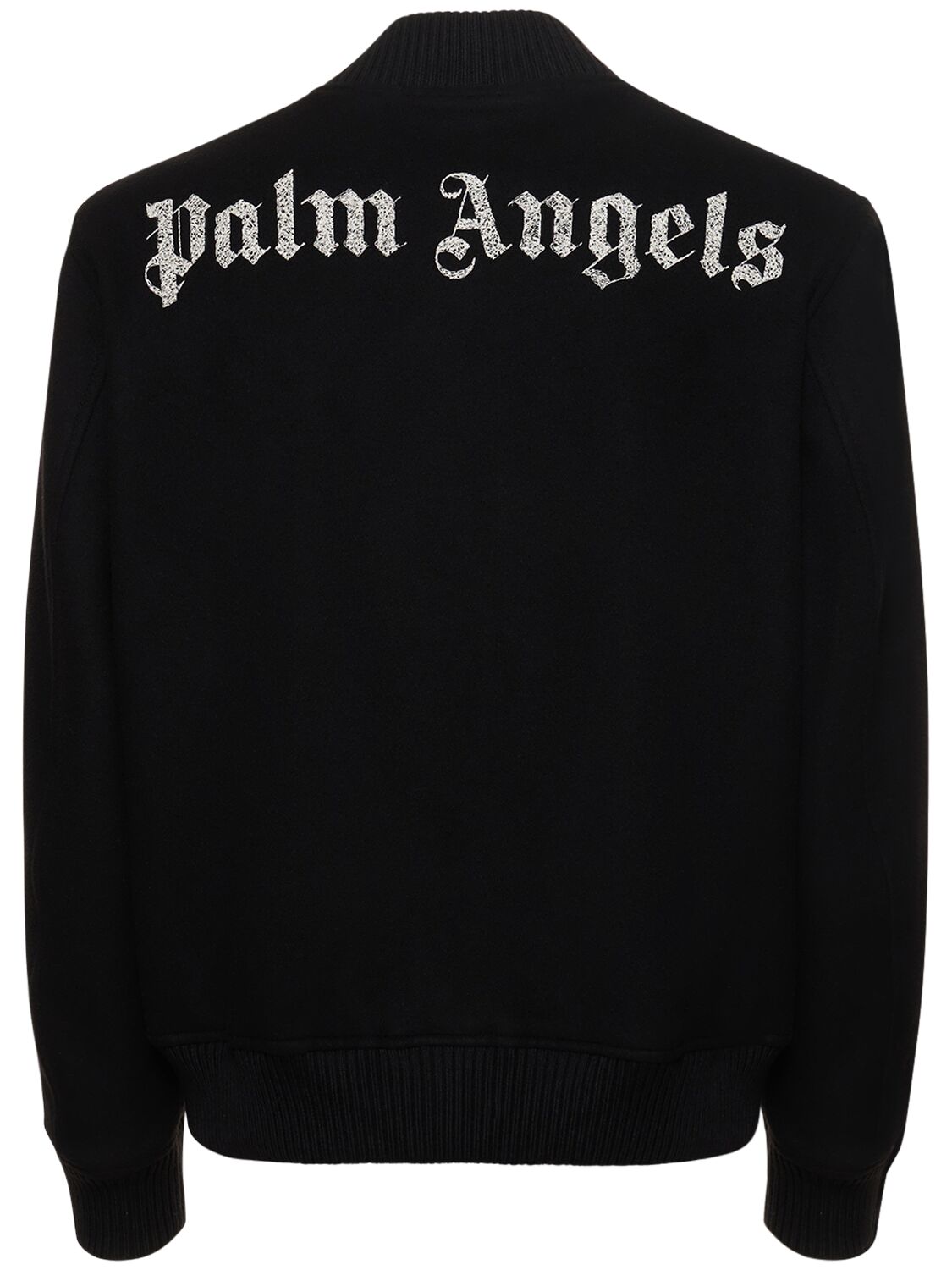 Shop Palm Angels Monogram Wool Blend Varsity Jacket In Black