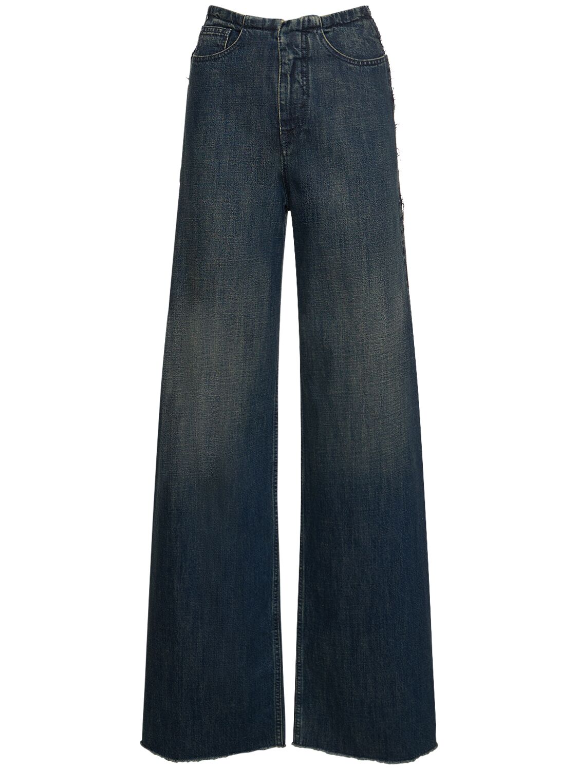 Mid Waist Wide Cotton Denim Jeans