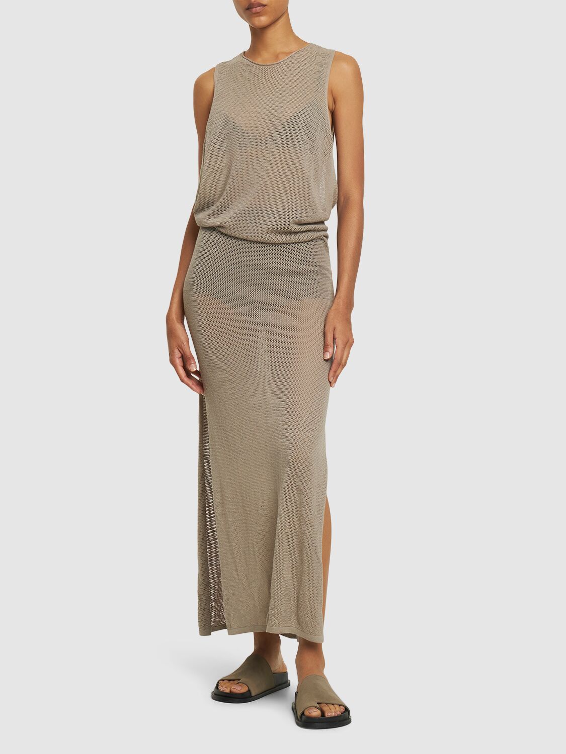 Shop St.agni Recycled Mesh Tuck Back Maxi Dress In 그레이