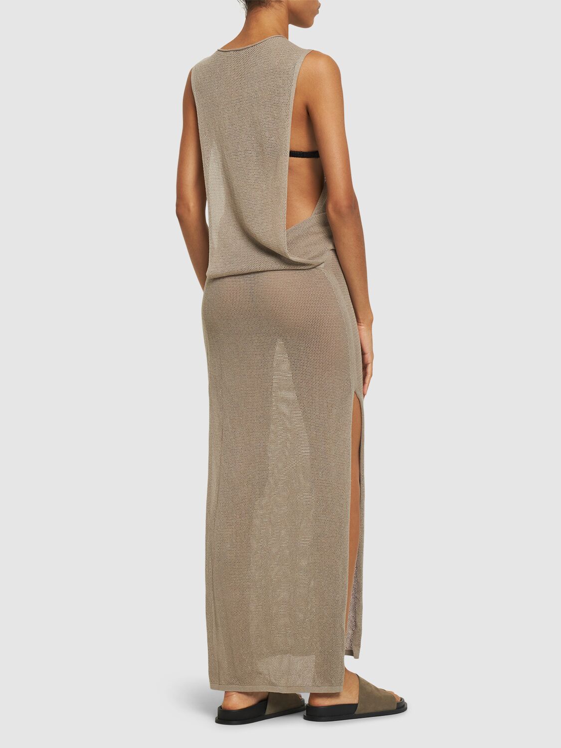 Shop St.agni Recycled Mesh Tuck Back Maxi Dress In 그레이