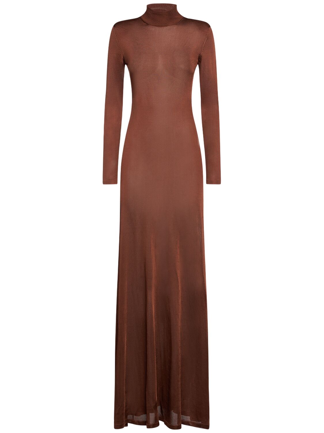 Tom Ford Compact Slinky Cashmere Blend Long Dress In Brown