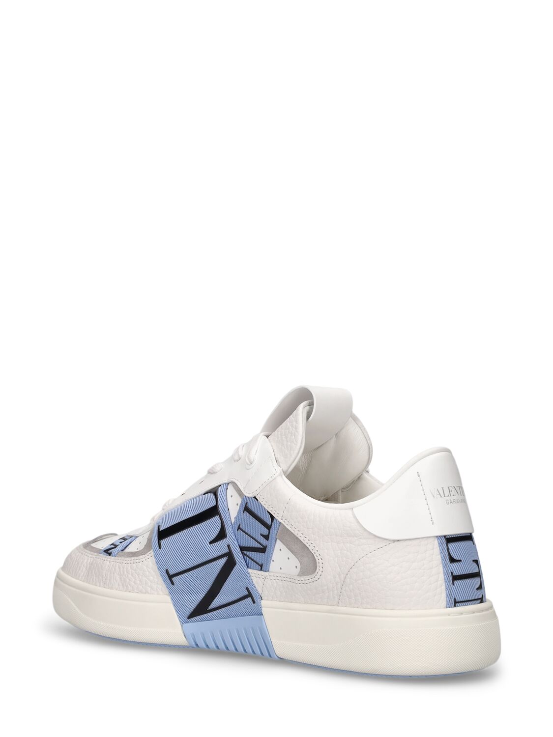 Shop Valentino Vl7n Leather Low Top Sneakers In White,blue