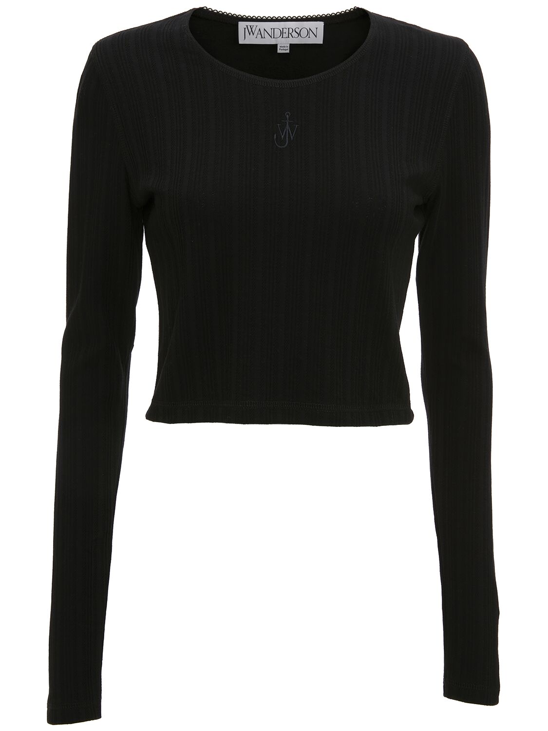Jw Anderson Anchor Embroidery Cropped L/s Top In Black