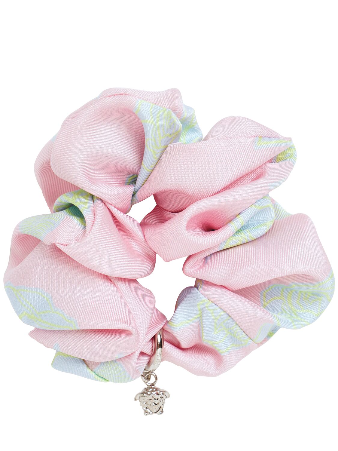 Versace Medusa Charm Silk Scrunchie In Pastel Pink