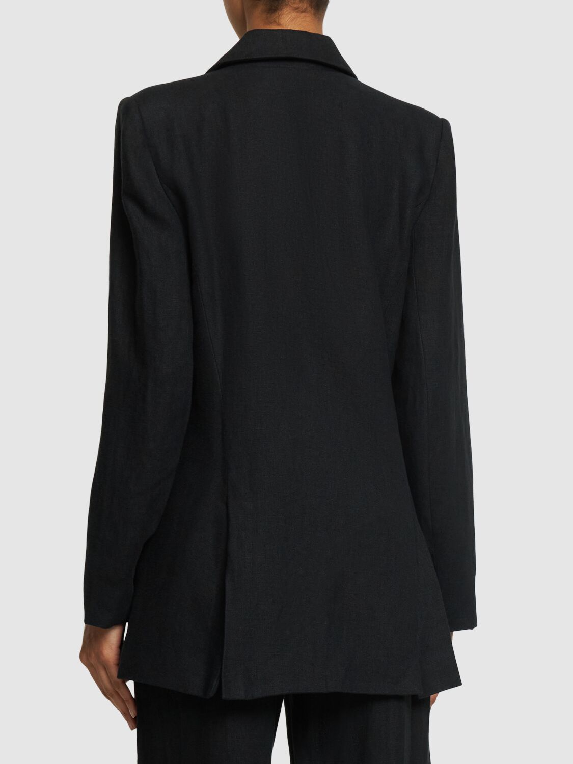 Shop St.agni Slit Sleeve Linen Blazer In 블랙