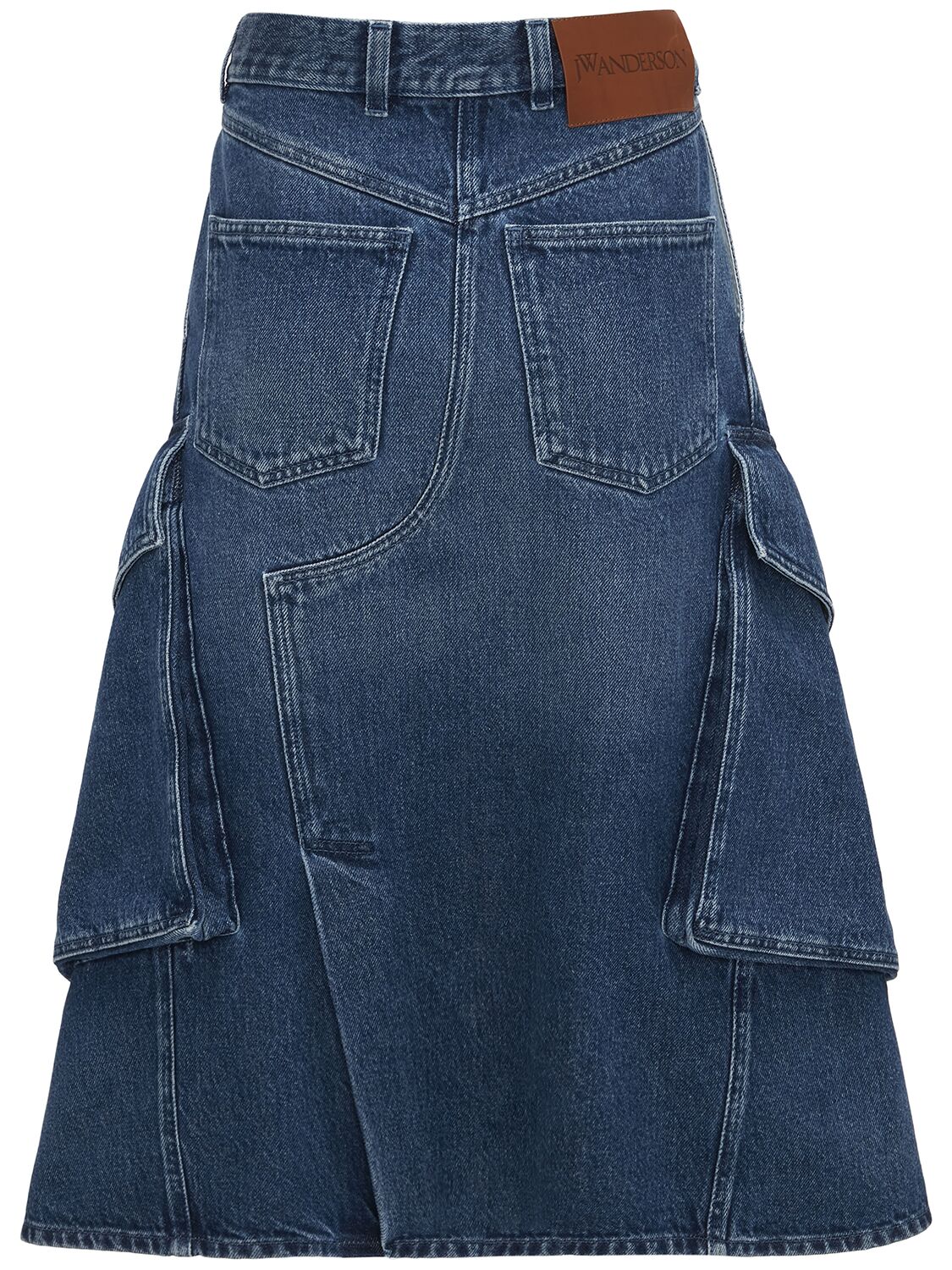 Shop Jw Anderson Denim Cargo Pocket Midi Skirt In Blue