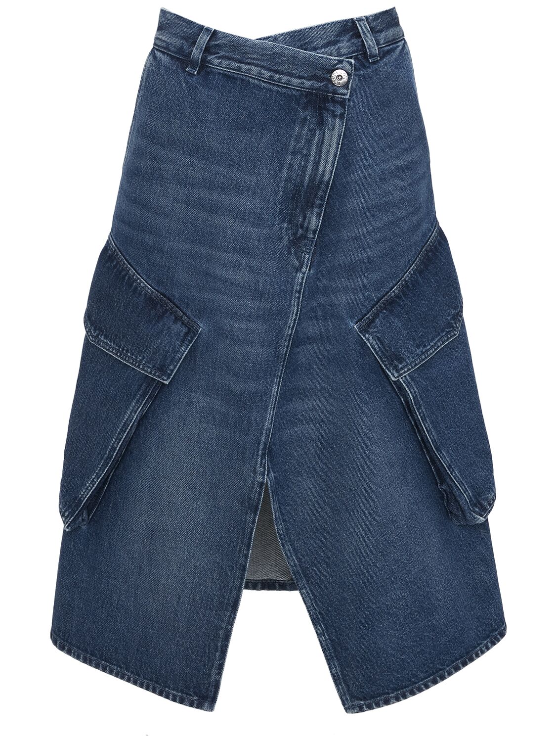 Image of Denim Cargo Pocket Midi Skirt