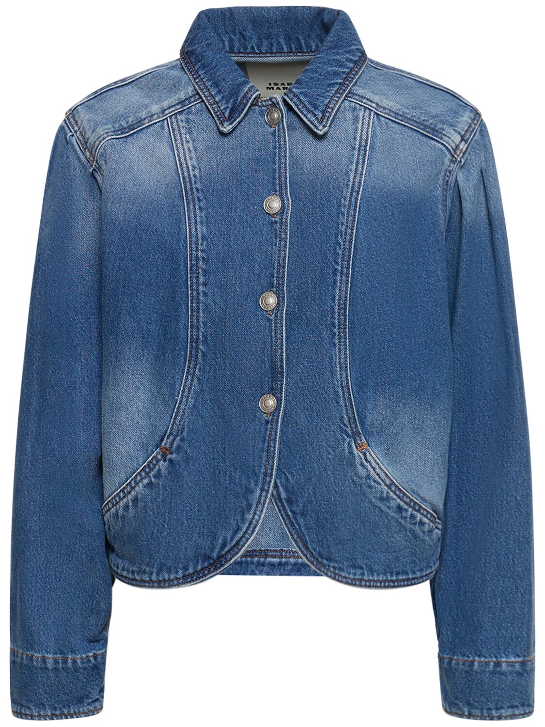 Shop Isabel Marant Valette Puff Sleeves Cotton Coat In Blue