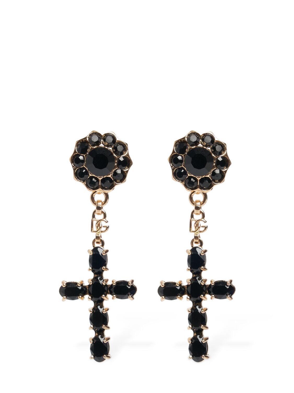 Dolce & Gabbana Plated Cross Pendant Earrings In Black,gold