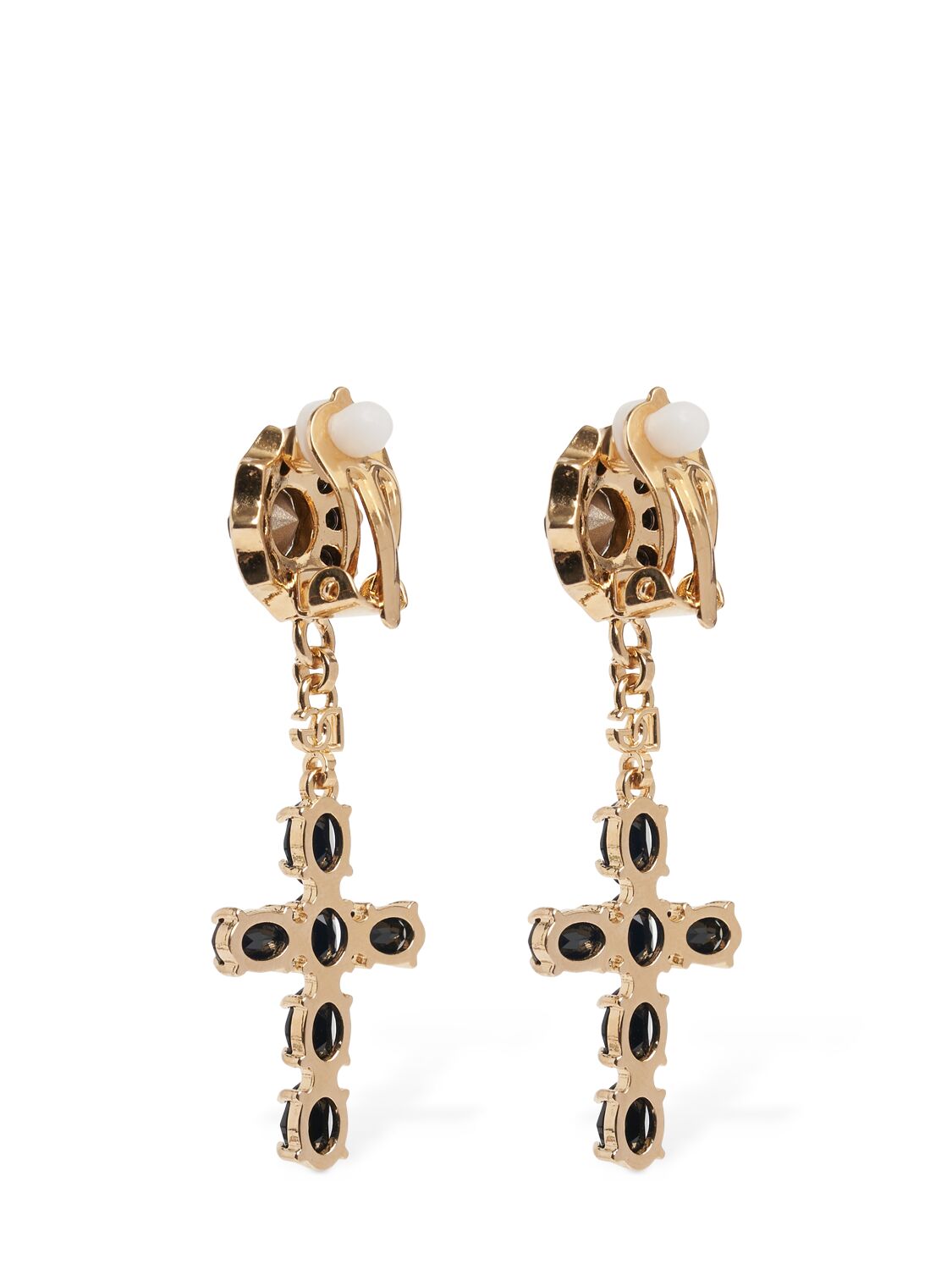Shop Dolce & Gabbana Plated Cross Pendant Earrings In Black,gold