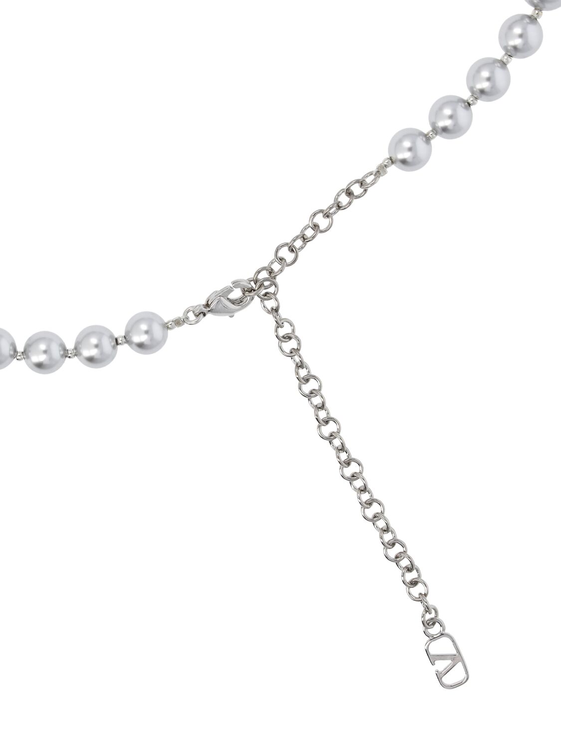 Shop Valentino V Logo Signature Faux Pearl Choker In 灰色,银色