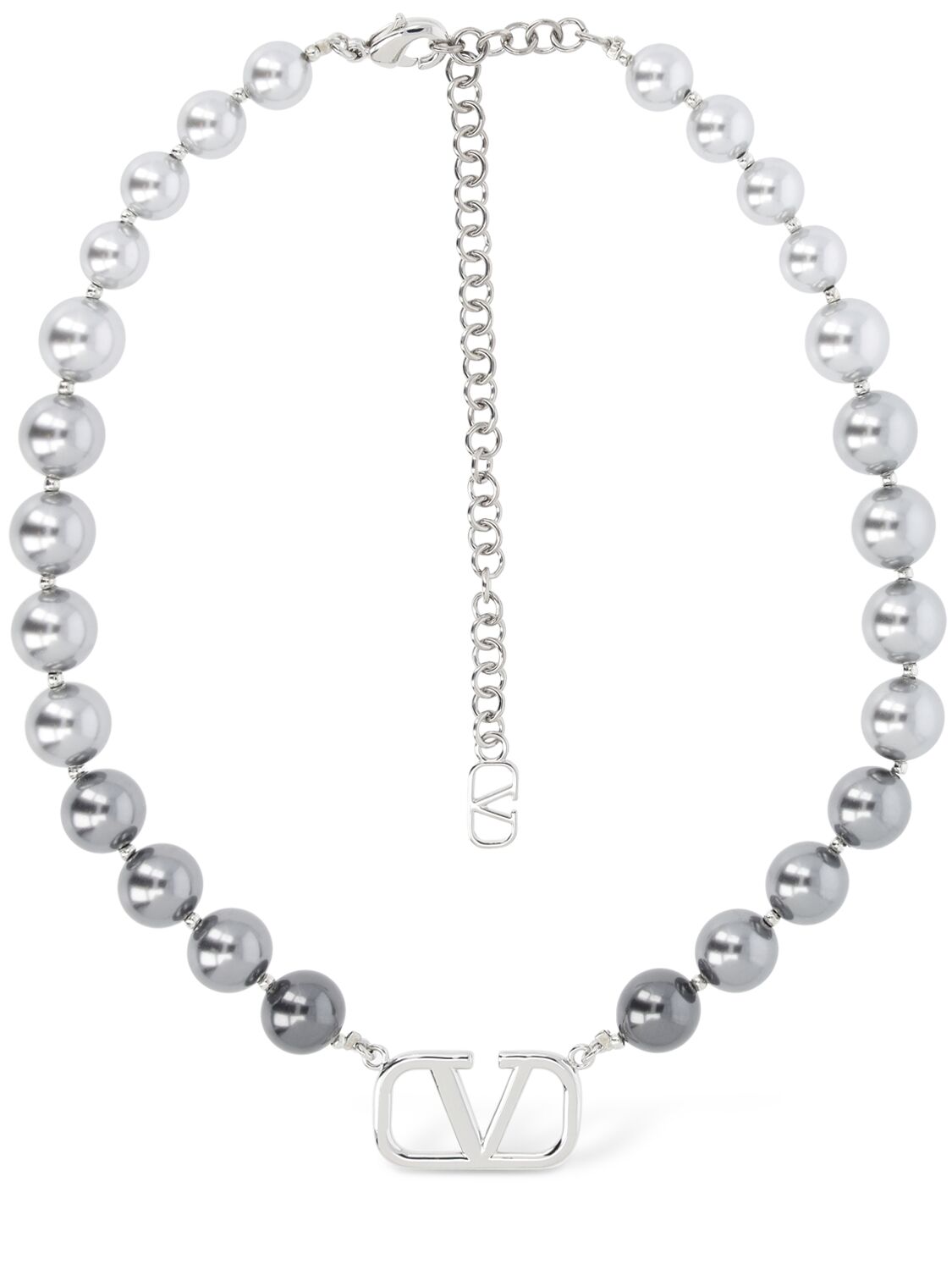 Shop Valentino V Logo Signature Faux Pearl Choker In 灰色,银色
