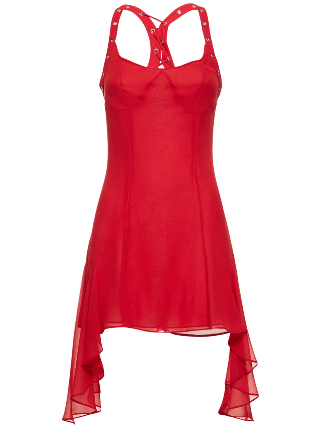 Shop Attico Georgette Ruched Mini Dress In Red