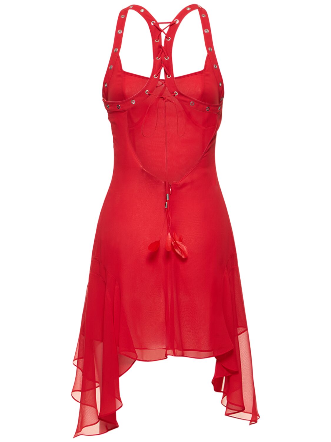 Shop Attico Georgette Ruched Mini Dress In Red