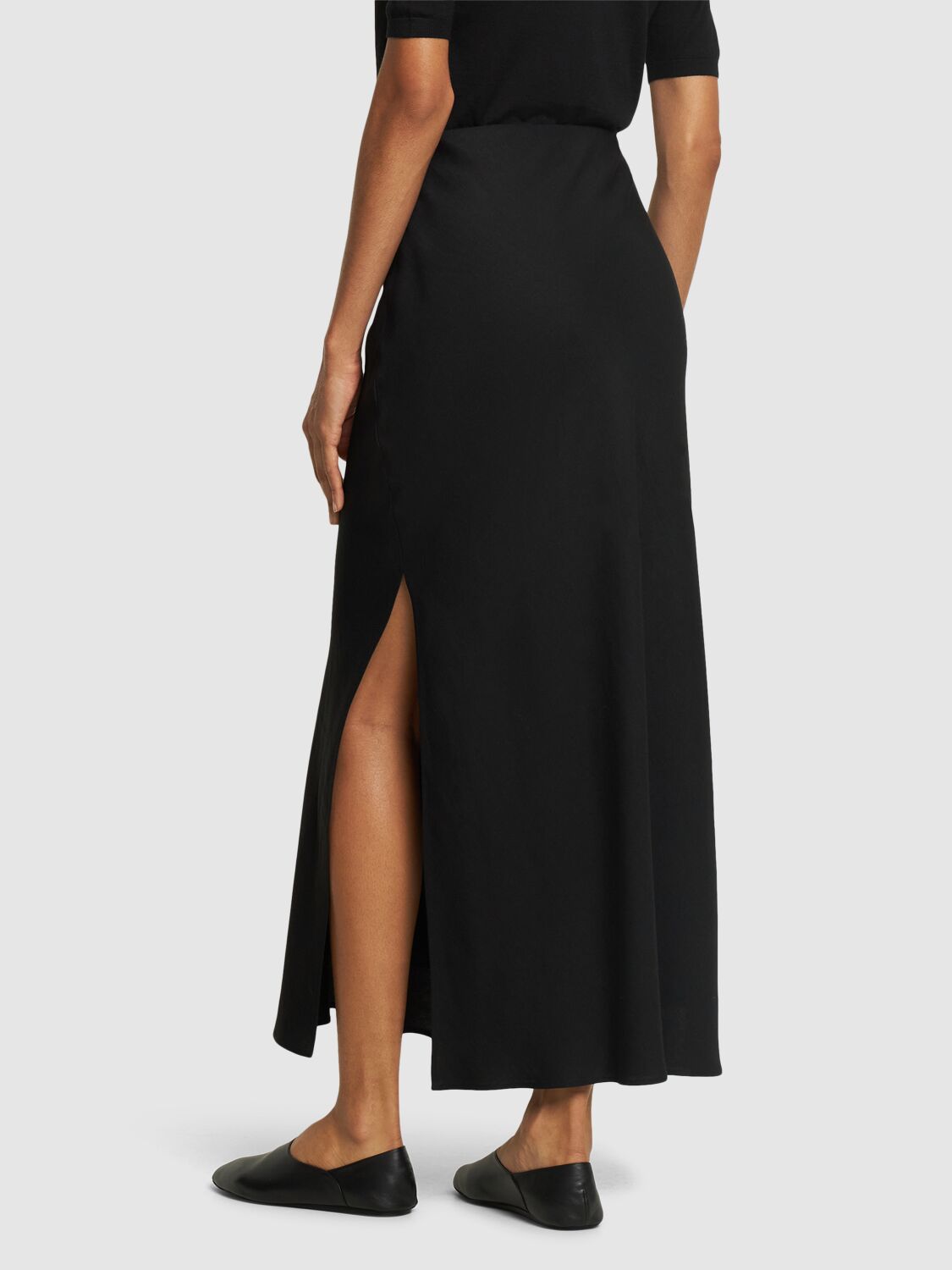 Shop Brunello Cucinelli Fluid Twill Long Skirt In Black