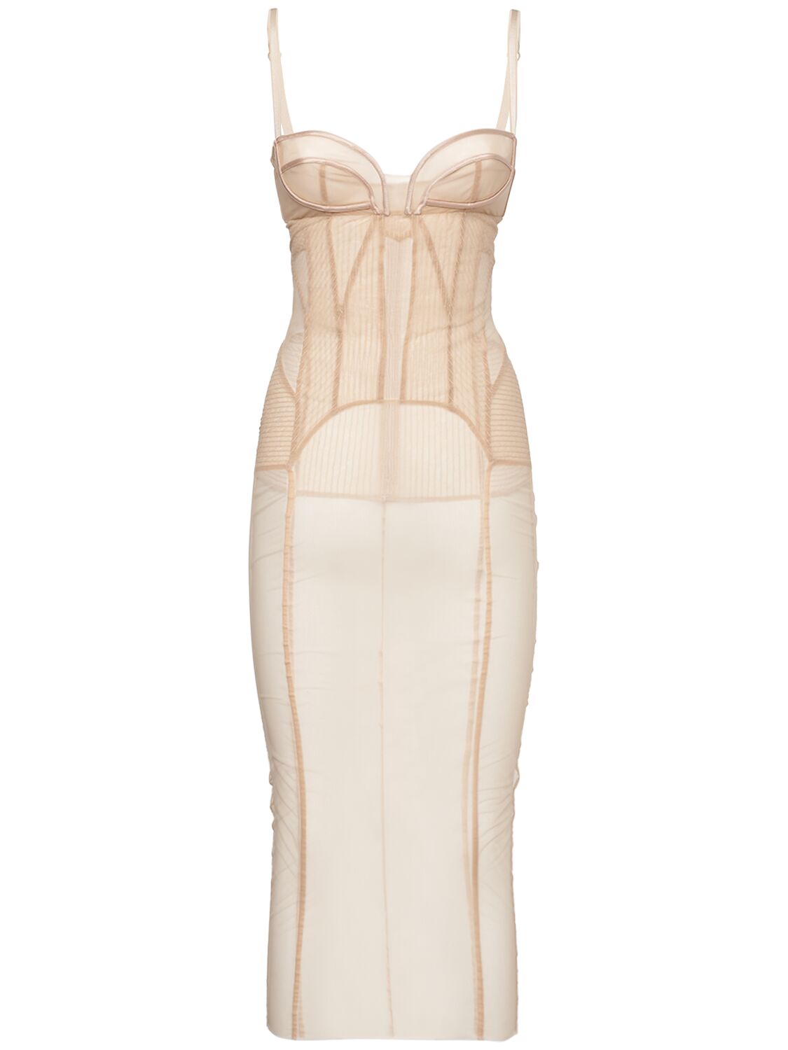 Dolce & Gabbana Stretch Tulle Midi Dress In Beige