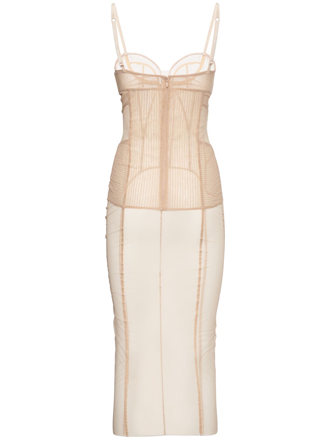 Shop Dolce & Gabbana Stretch Tulle Midi Dress In Beige