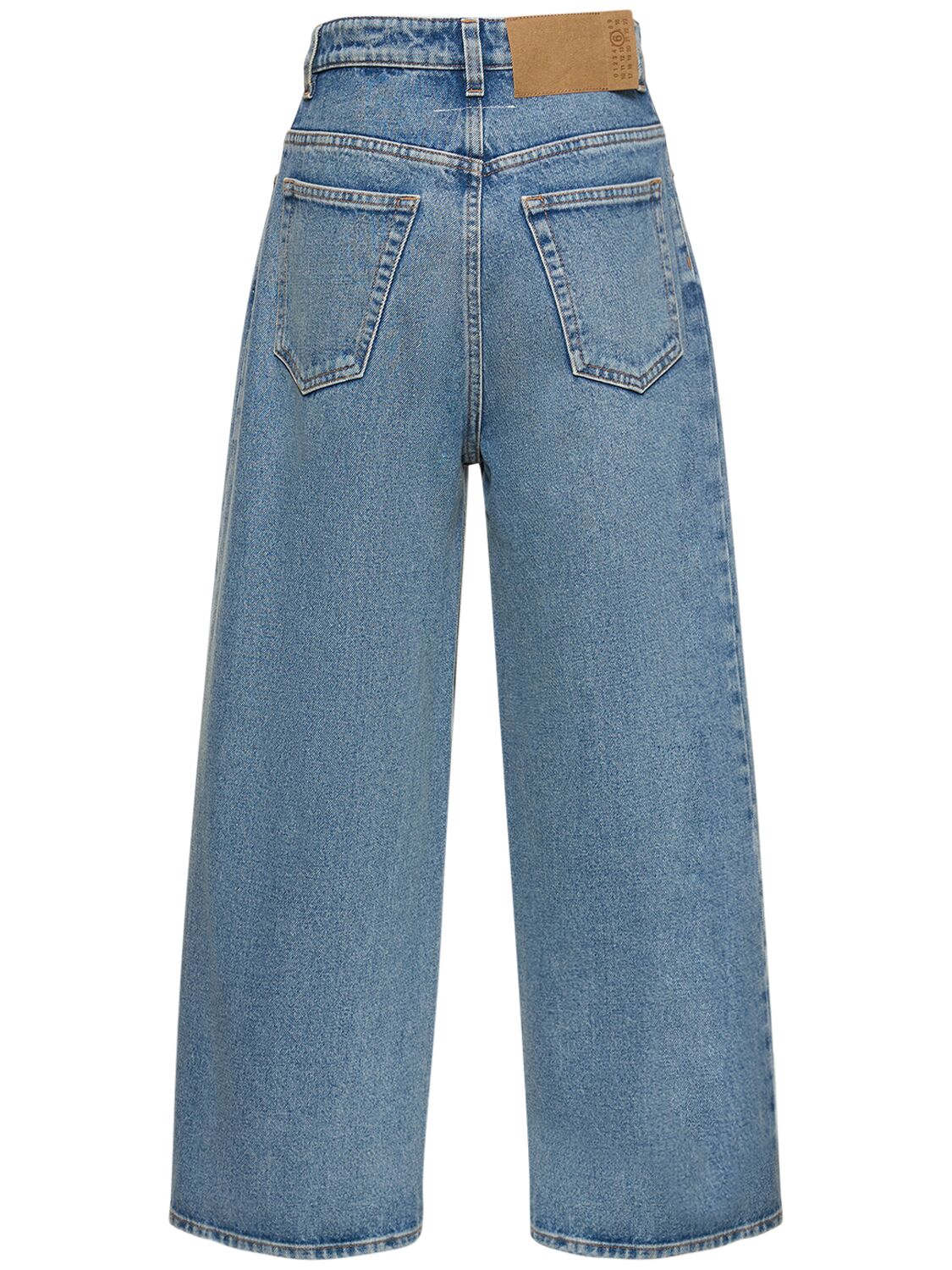 Shop Mm6 Maison Margiela High Rise Cropped Wide Cotton Jeans In Blue