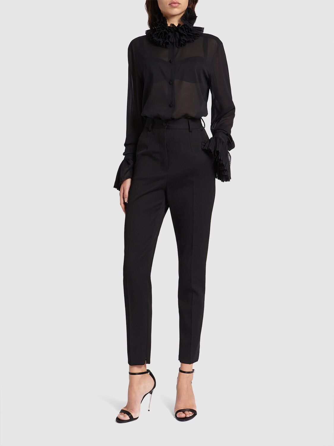 Shop Dolce & Gabbana Wool Gabardine Cigarette Tuxedo Pants In Black