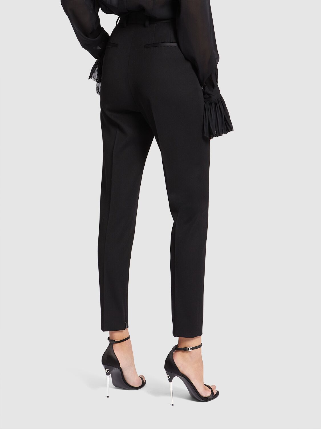 Shop Dolce & Gabbana Wool Gabardine Cigarette Tuxedo Pants In Black