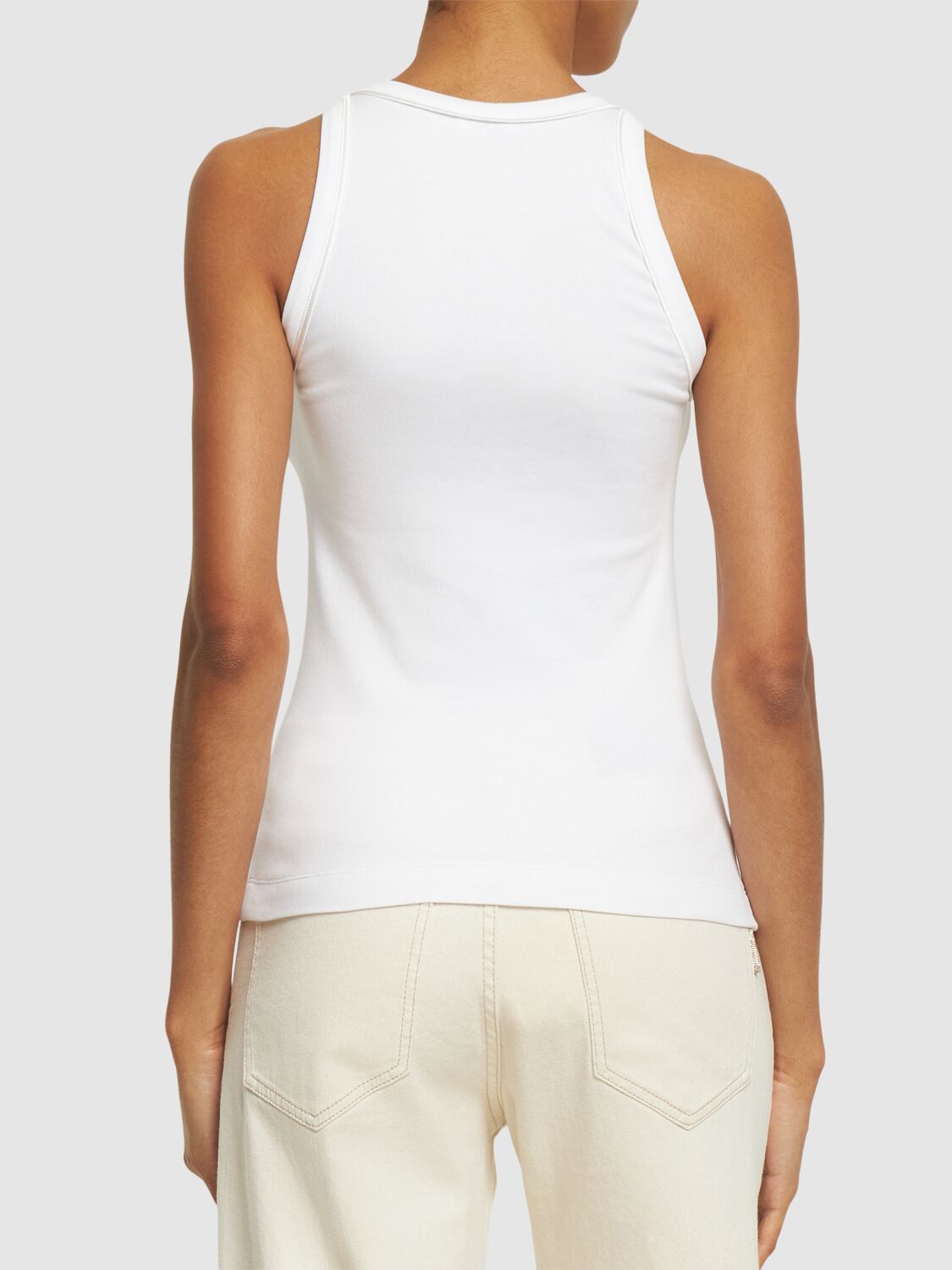 Shop Brunello Cucinelli Ribbed Cotton Jersey Tank Top In White